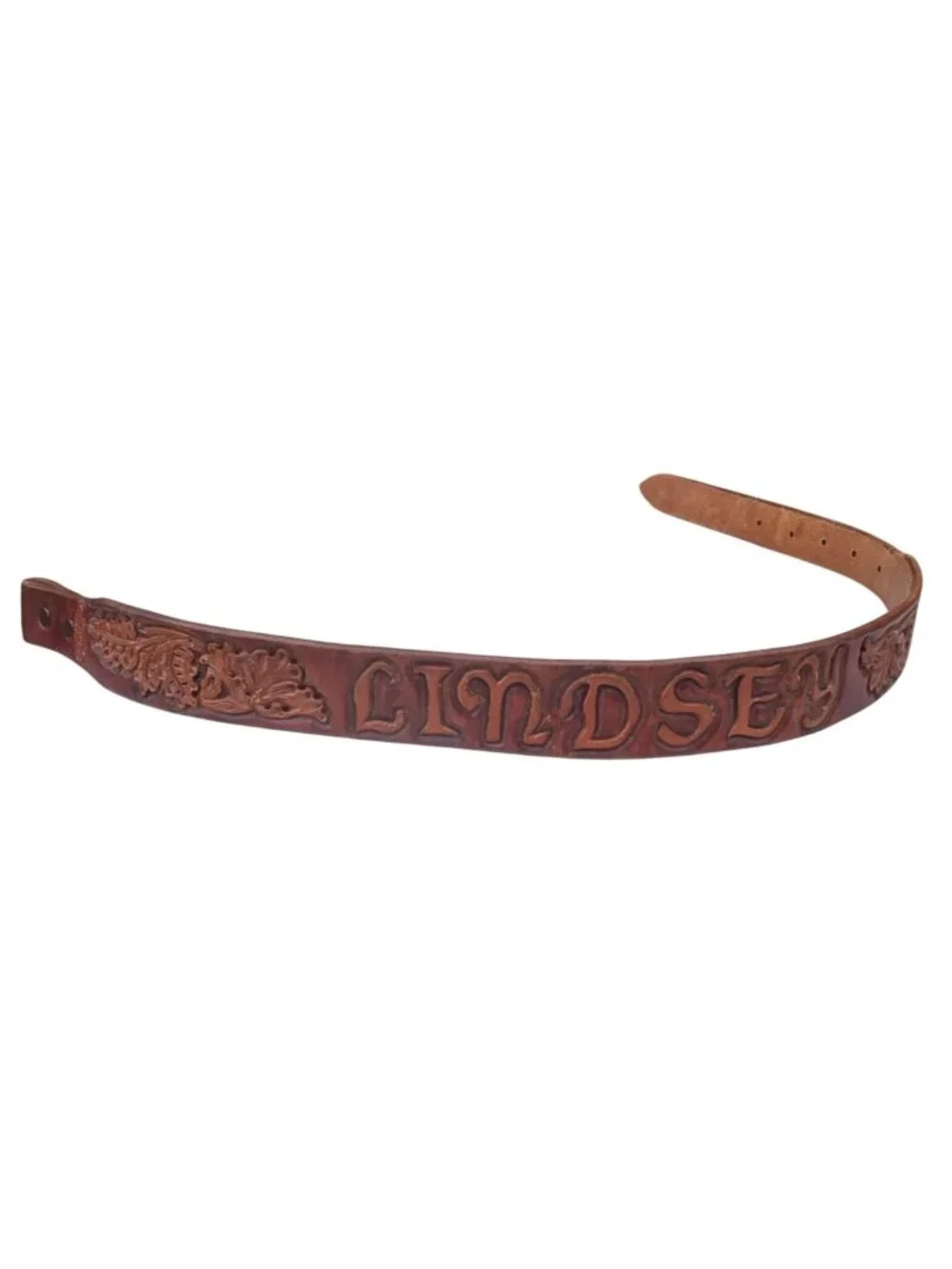Custom Tooled Leather Belt Lindsey Child Size Western Cowboy Kid Sundance WY Vtg